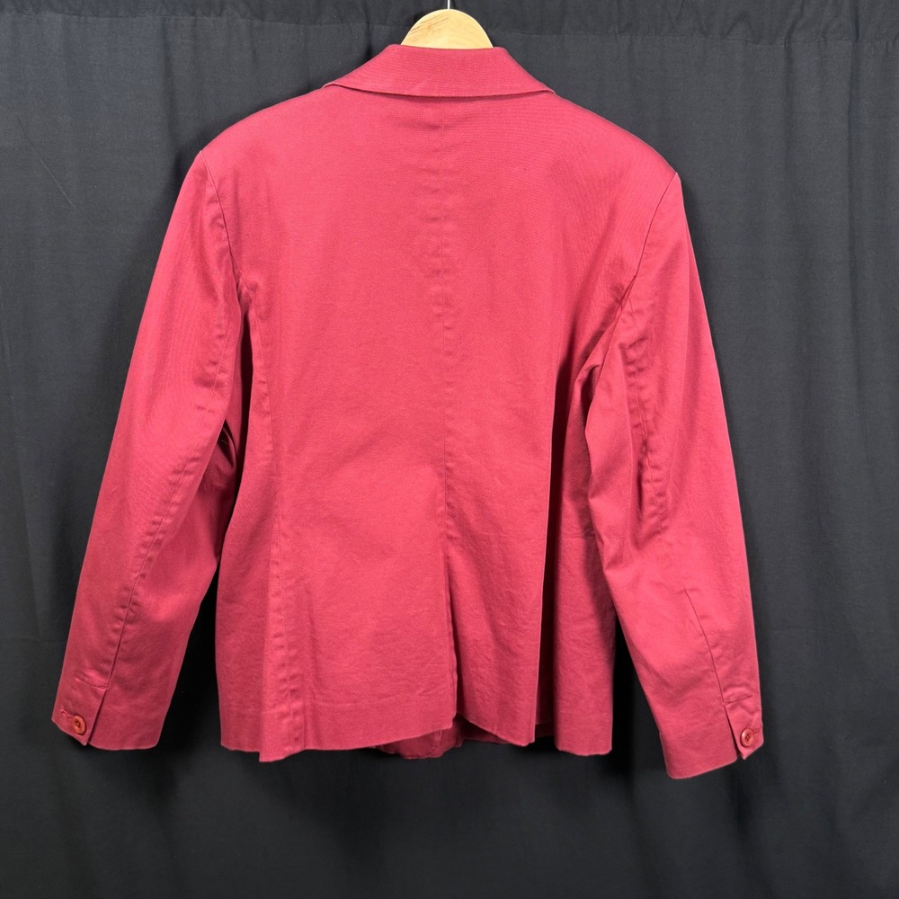 LL Bean Womens 14 Petite 3 Button Cotton Twill Canvas Blazer Jacket Pink Stretch - Picture 2 of 5